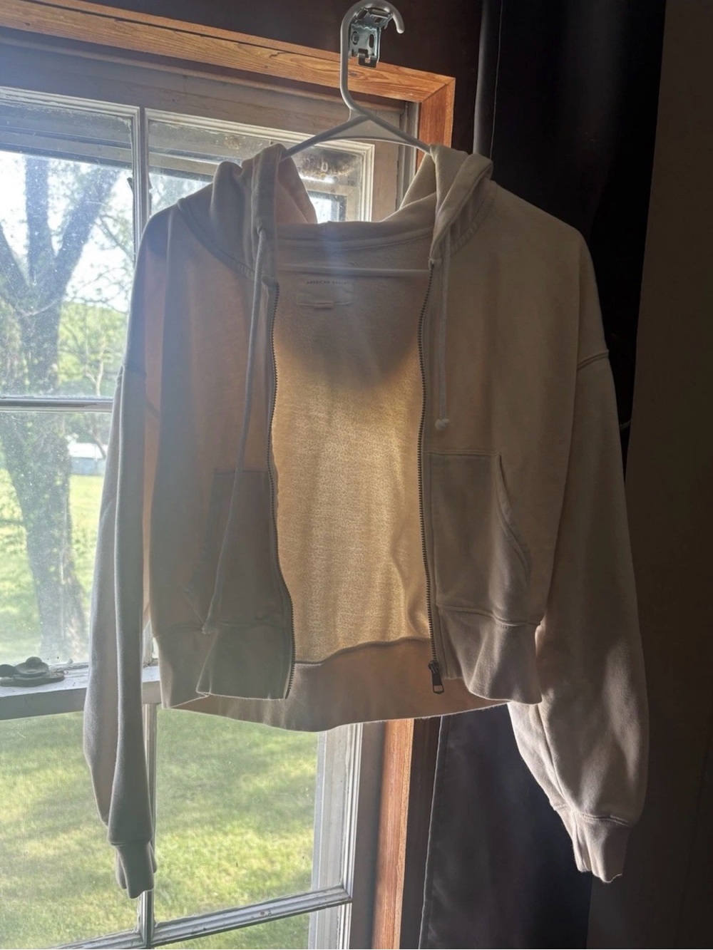 American Eagle Outfitters Cream Zip-Up Hoodie